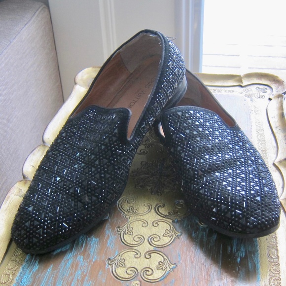 Men's LOUIS VUITTON BLACK BEADED LOAFERS SHOES IT 45 - Picture 8 of 11